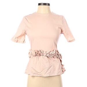 Walter Baker Short Sleeve Pink Cotton Top Ruffles small